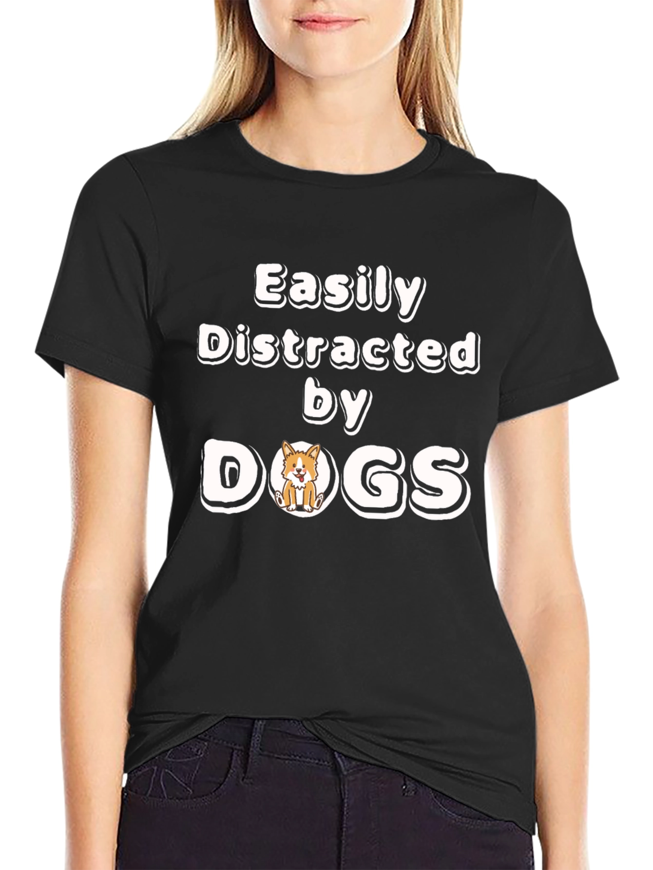 Easily Distracted By Dogs Funny Novelty T-Shirt