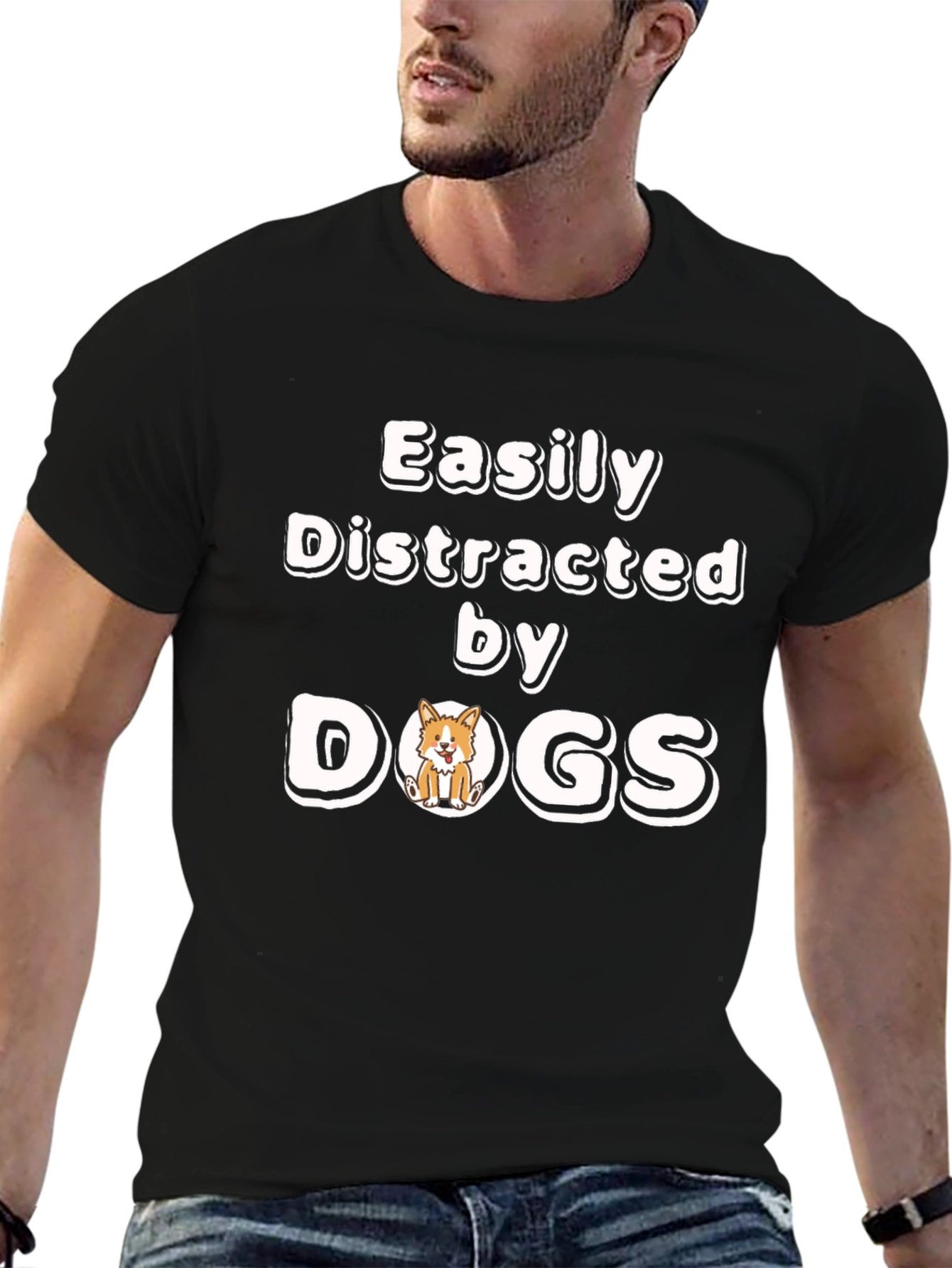 Easily Distracted By Dogs Funny Novelty T-Shirt