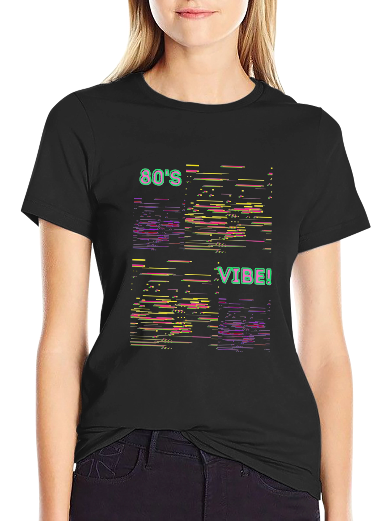 Retro 80s Vibe Graphic Tee - Black