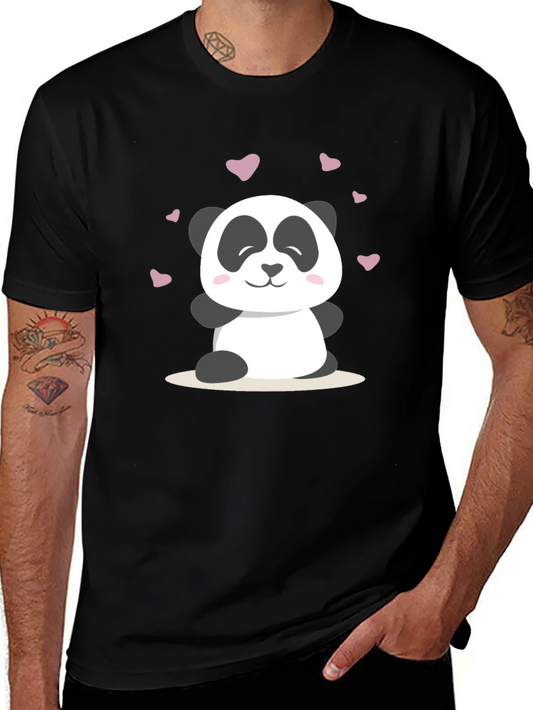 Cute Panda Heart Graphic T-Shirt - Soft Black Tee