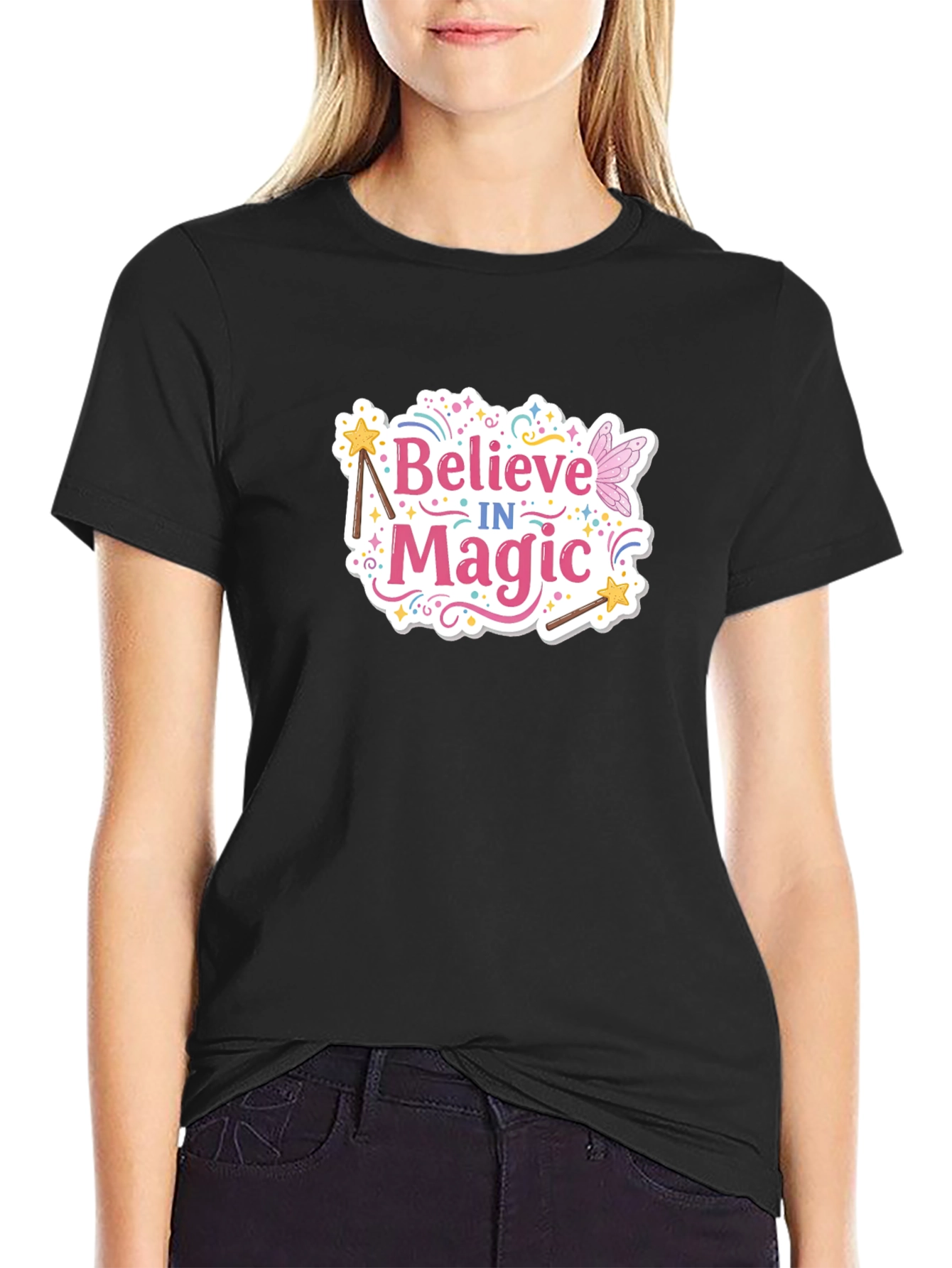 Believe in Magic Graphic Tee - Black Cotton T-Shirt