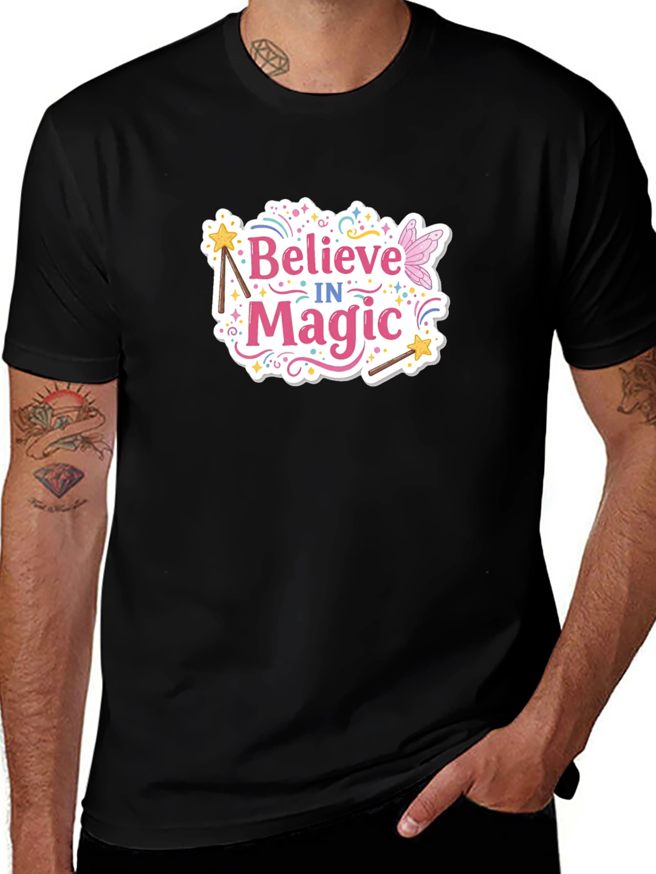 Believe in Magic Graphic Tee - Black Cotton T-Shirt