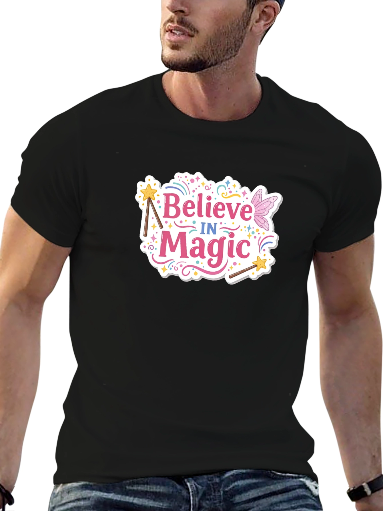 Believe in Magic Graphic Tee - Black Cotton T-Shirt