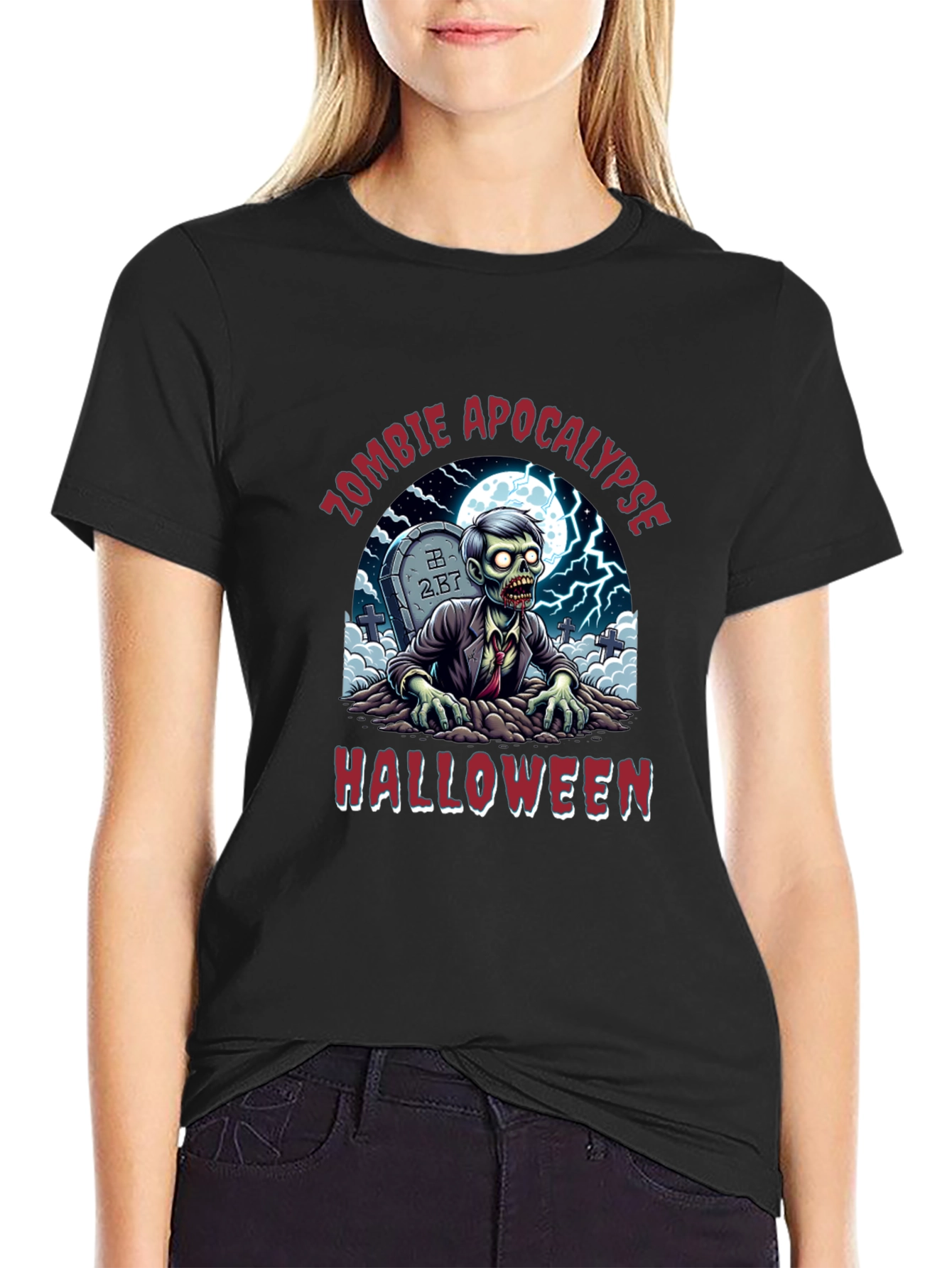 Zombie Apocalypse Halloween Graphic T-Shirt
