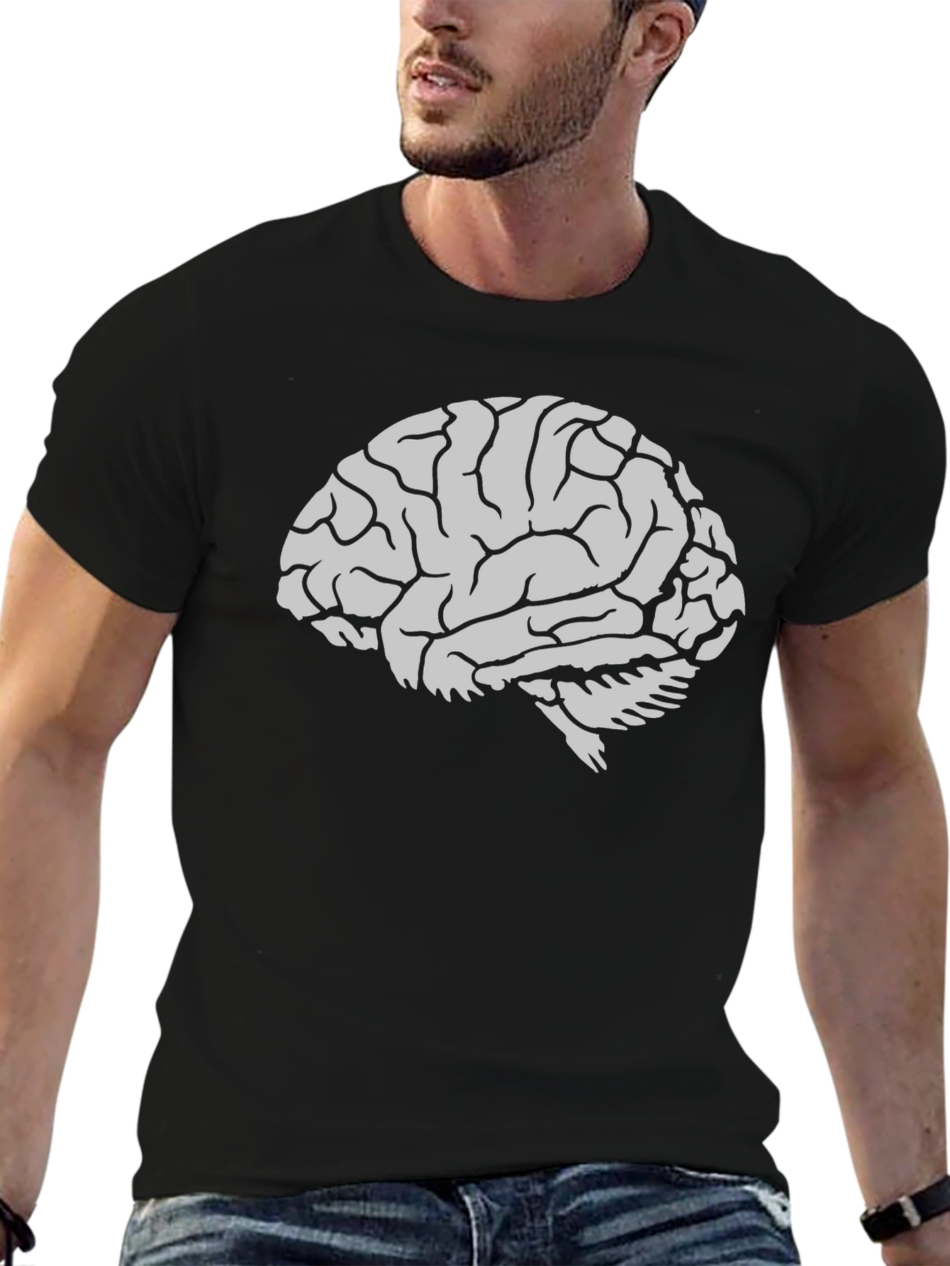 Brain Graphic Tee - Black Cotton Mens T-Shirt