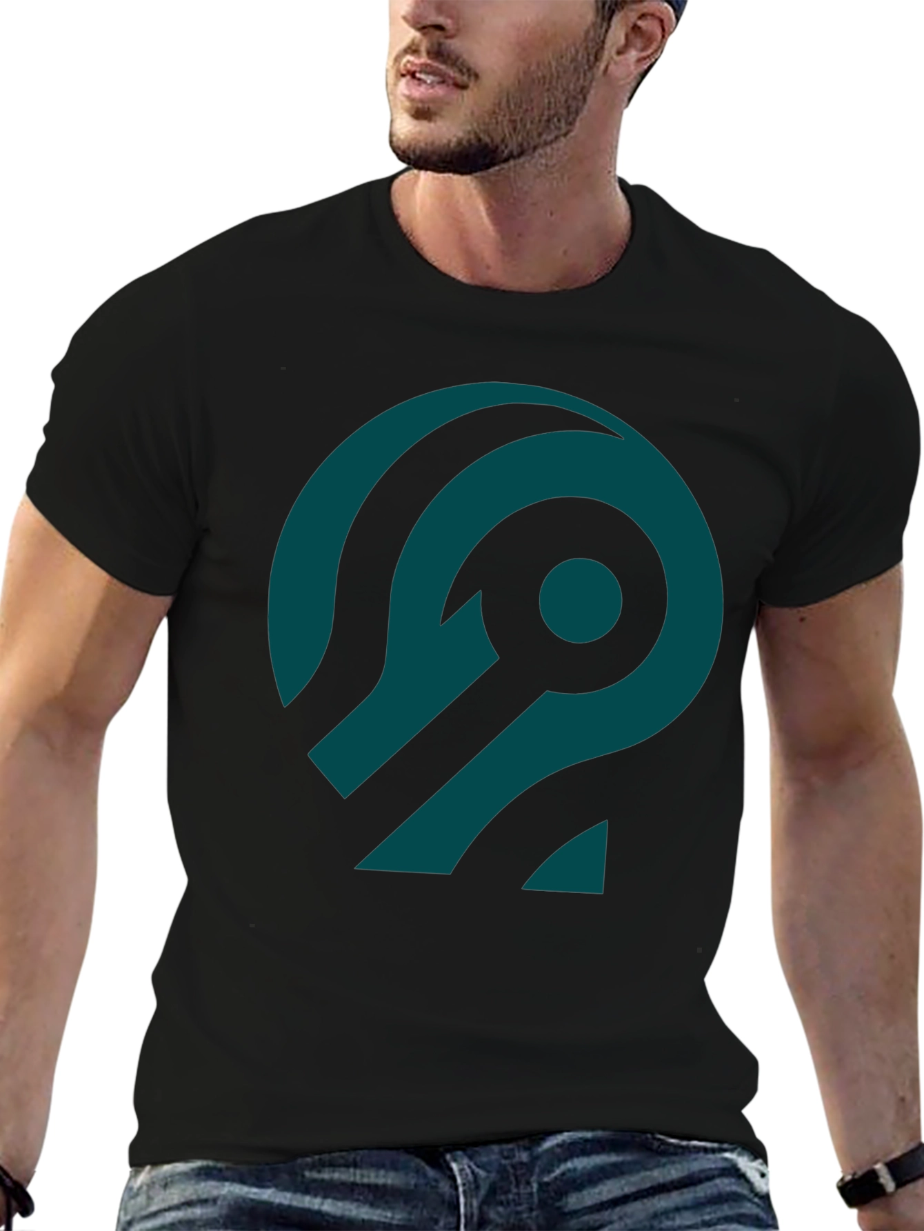 Abstract Teal Design Black T-Shirt