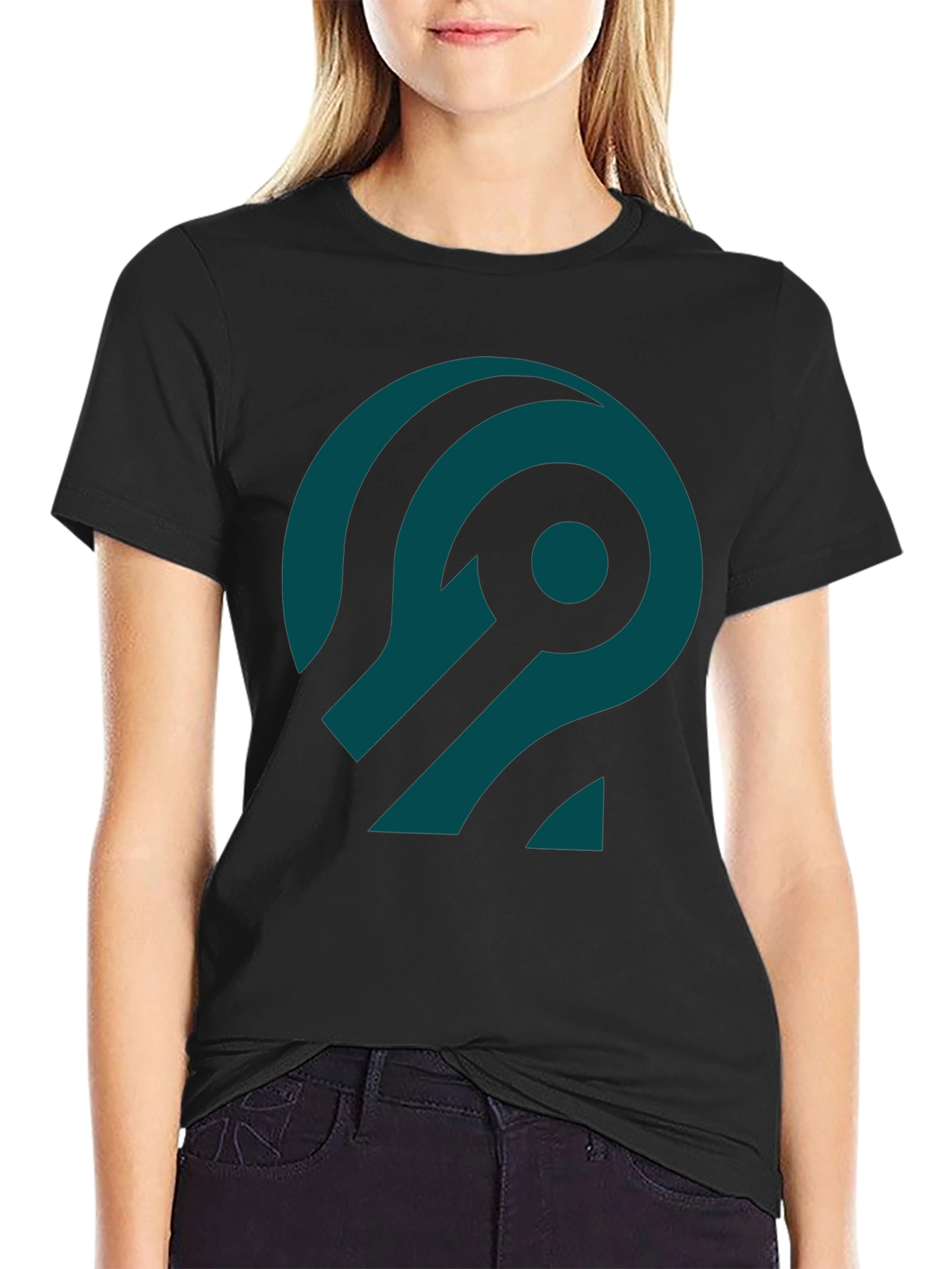Abstract Teal Design Black T-Shirt