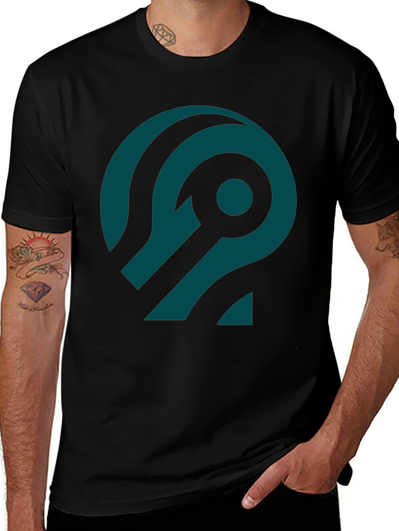 Abstract Teal Design Black T-Shirt