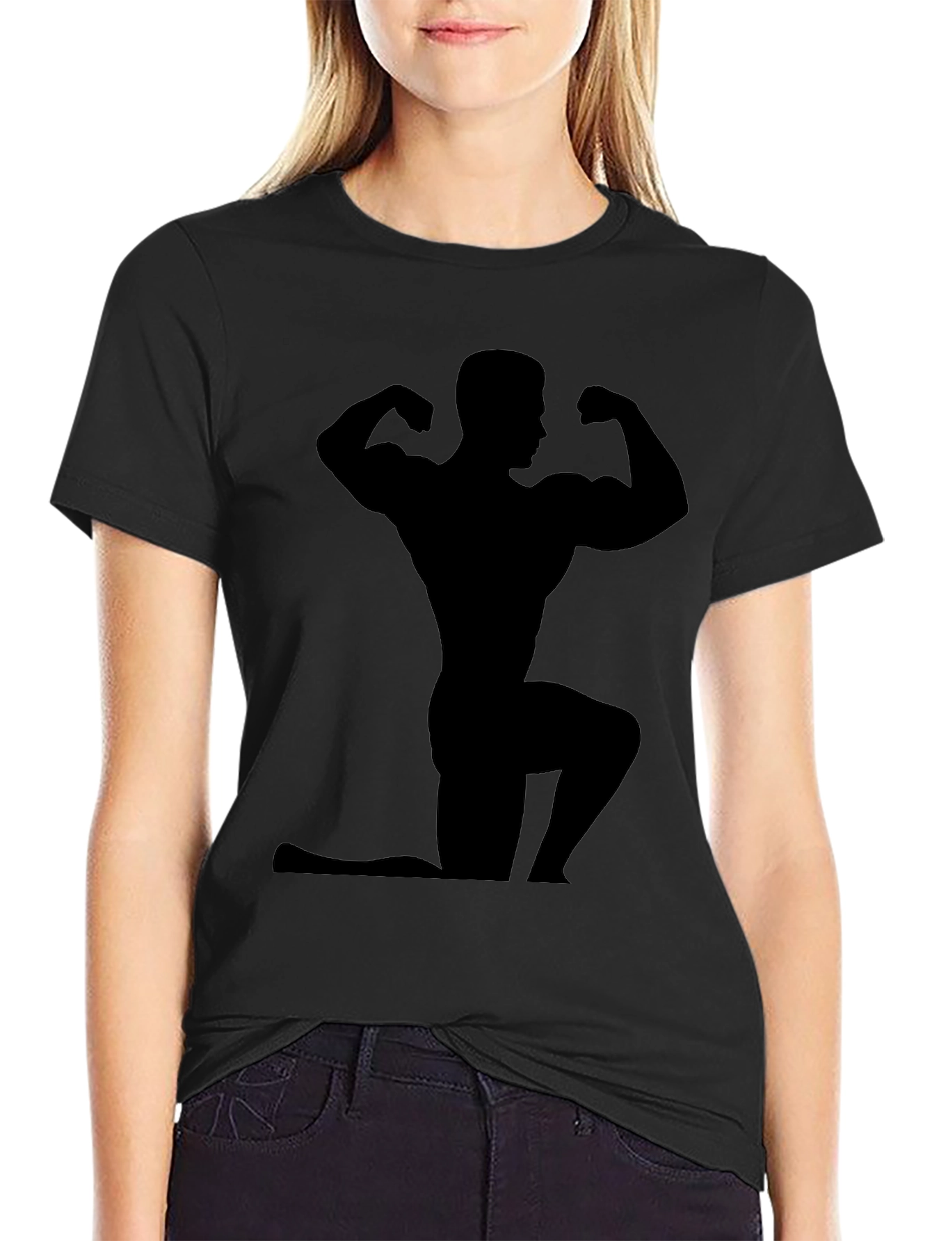Silhouette Muscle Man Black T-Shirt - Gym Fitness Apparel