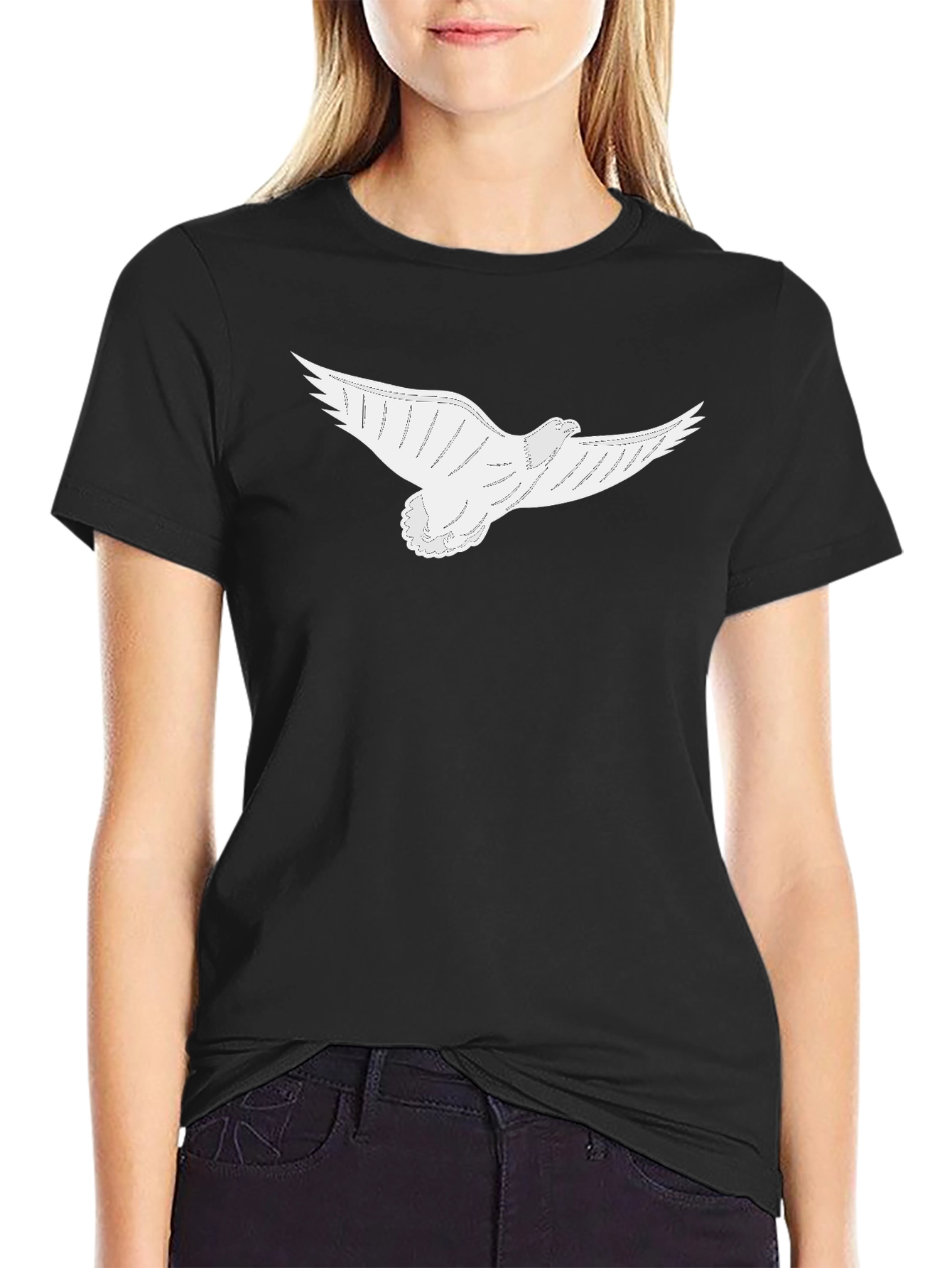 Black Tee with White Dove Graphic