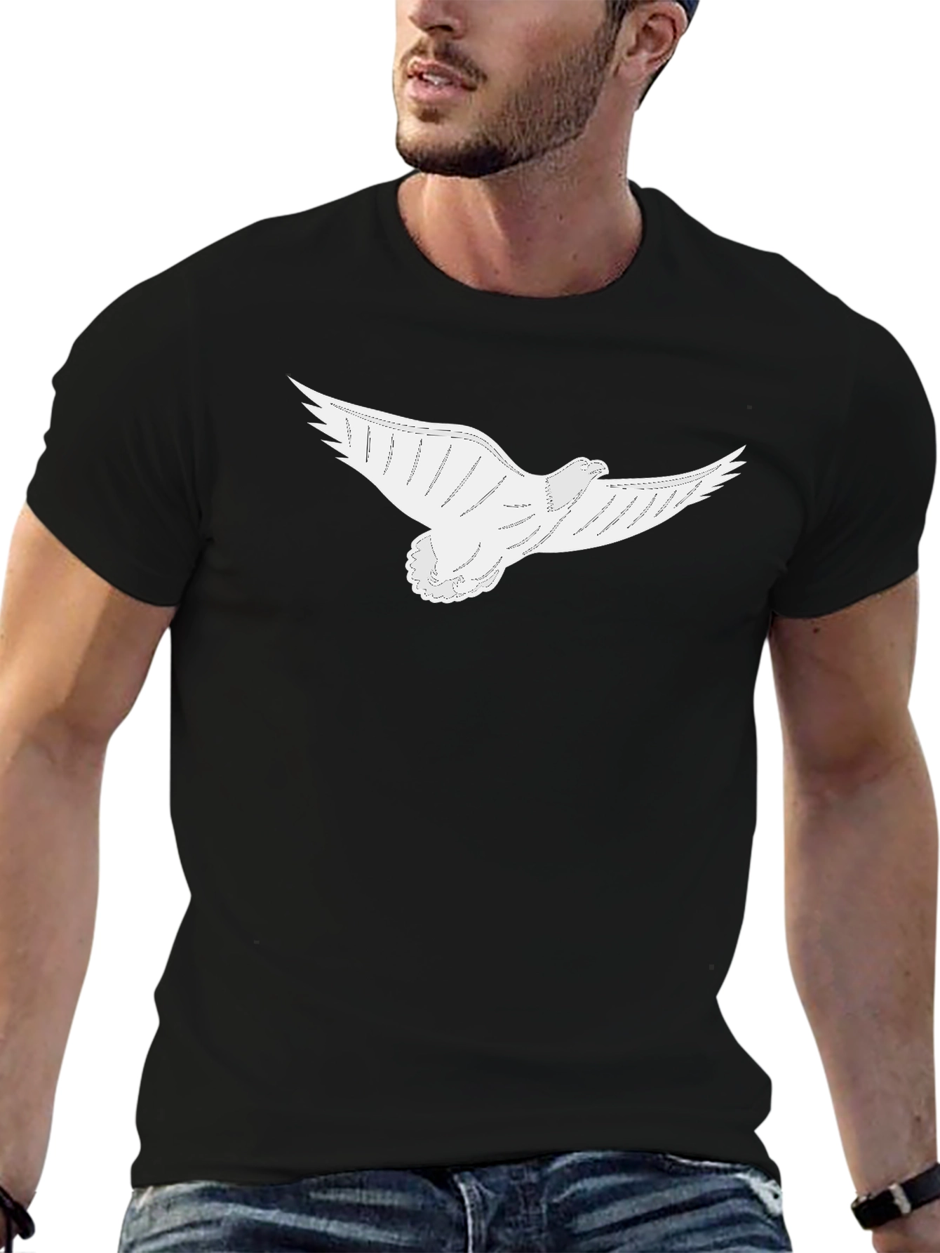 Black Tee with White Dove Graphic