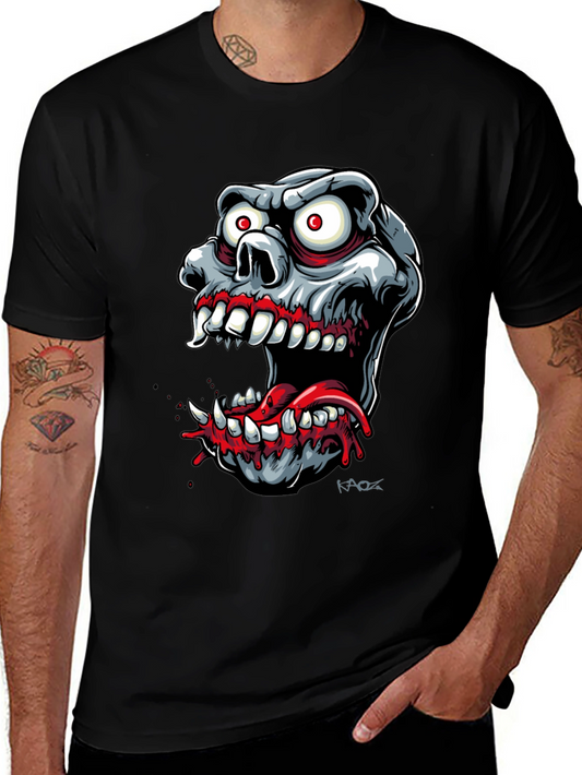 Zombie Skull Graphic Tee - Horror Cartoon Style